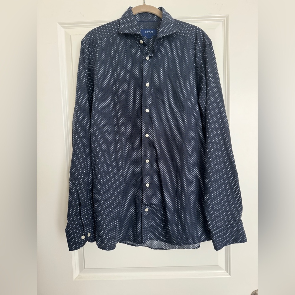 Eton Blue Shirt - Polka Dots NWOT Size M 39 - 15 1/2 - Picture 1 of 9